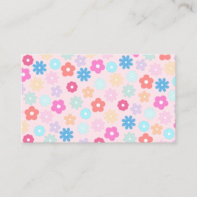 Boho Rosa Daisy Flowers Mönster Visitkort (Framsida)