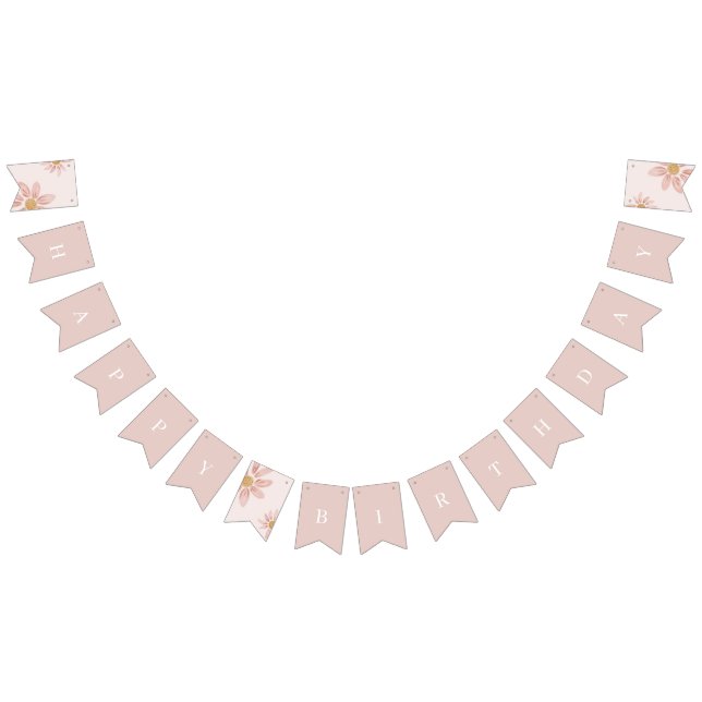 Boho Rosa Daisy Grattis på födelsedagen Blommigt Vimplar (Alla)