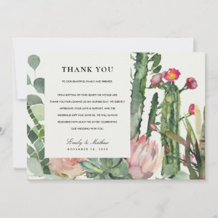 BOHO ROSA DESERT CACTUS BLOMMIGT WATERCOLOR BRÖLLO TACK KORT