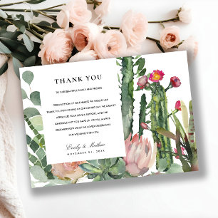 BOHO ROSA DESERT CACTUS BLOMMIGT WATERCOLOR BRÖLLO TACK KORT