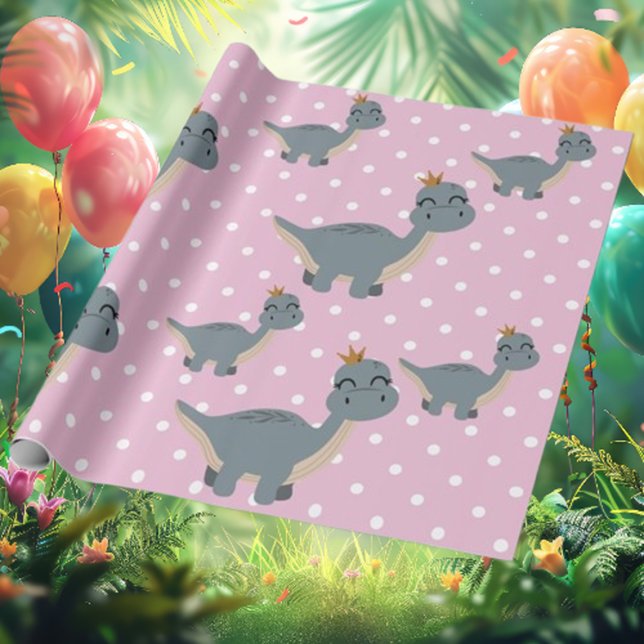 Boho Rosa Dinosaur Party Presentpapper (Transform your gifts with our enchanting Boho Pink Dinosaur Party Wrapping Paper!)