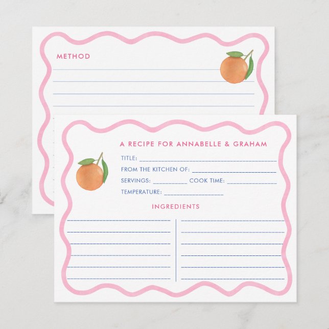 Boho Rosa Doodle Citrus Möhippa Recipe Card Inbjudningar (Fram/baksida)