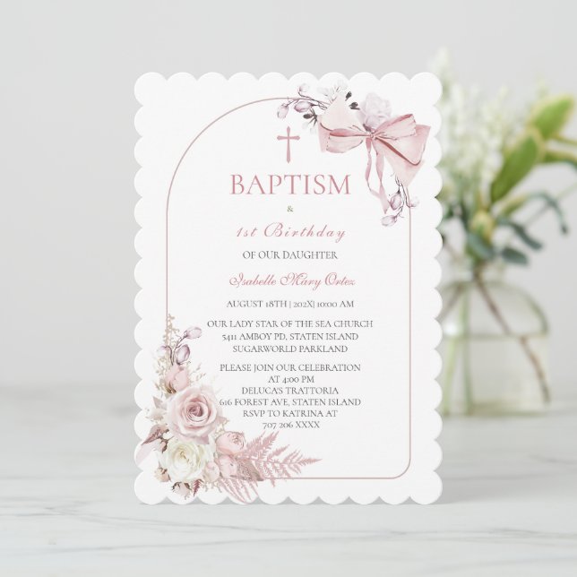 Boho Rosa Dopinvitation Flickor Mall (Stående Fram)