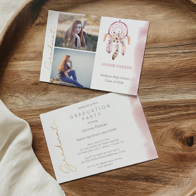 Boho Rosa Dream Catcher Photo Studentfest Inbjudningar (Skapare uppladdad)