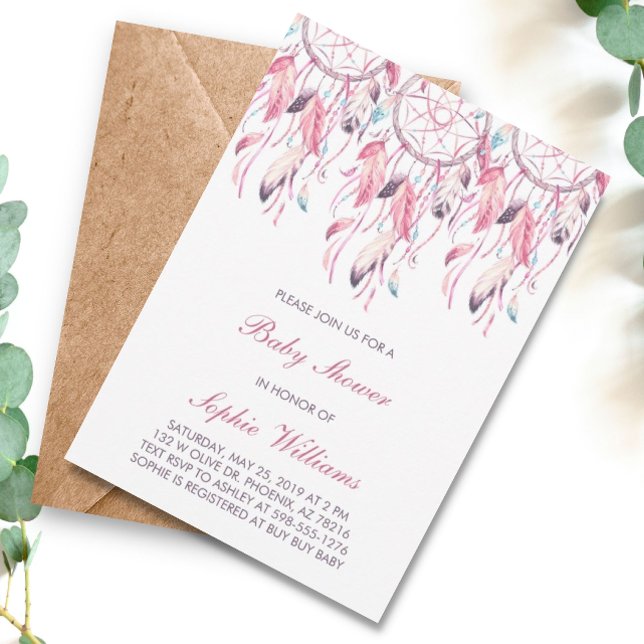 Boho Rosa Dreamcatcher Baby Shower Inbjudningar (Skapare uppladdad)