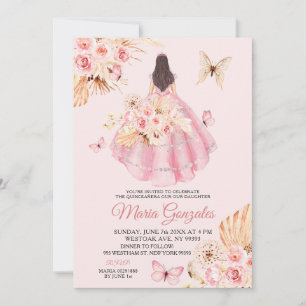 Boho Rosa Dress Butterfly Blommigt Princess 15 Año Inbjudningar