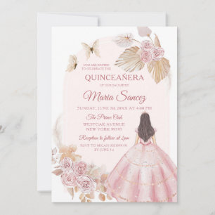 Boho Rosa Dress Mexican Princess Quinceañera Inbjudningar