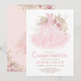 Boho Rosa Dress Quinceañera Mis Quince 15 Años Inbjudningar