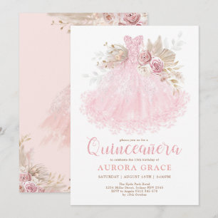 Boho Rosa Dress Quinceañera Mis Quince 15 Años Inbjudningar