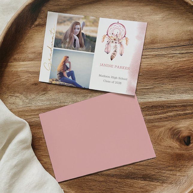 Boho Rosa Drömfångare Lägg Till Dina Bilder Examen Meddelande (Skapare uppladdad)