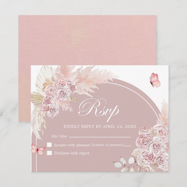 Boho Rosa Dusty Arch Quinceanera OSA kort (Fram/baksida)