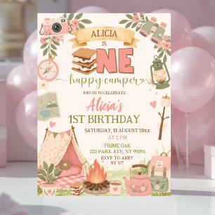 Boho Rosa En Glad Campare Första Födelsedagen Inbjudningar