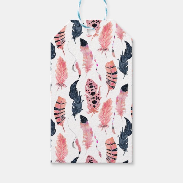 Boho Rosa Feathers Presentetikett (Framsidan)