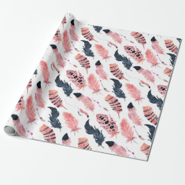 Boho Rosa Feathers Presentpapper