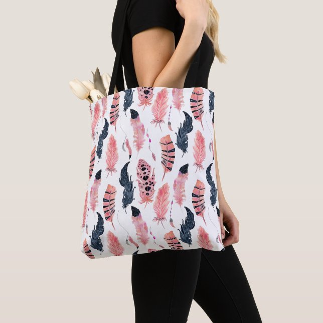 Boho Rosa Fjädrar Tygkasse (Närbild)