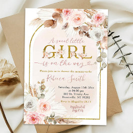 Boho Rosa Flicka Pampas Gräs Höst Bebis Shower Inbjudningar