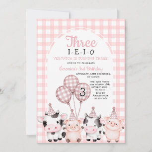 Boho Rosa Flicka Tre-U-U-U-O Födelsedagsgård djur Inbjudningar