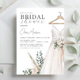 Boho Rosa Flowers and Greenery Möhippa Inbjudningar