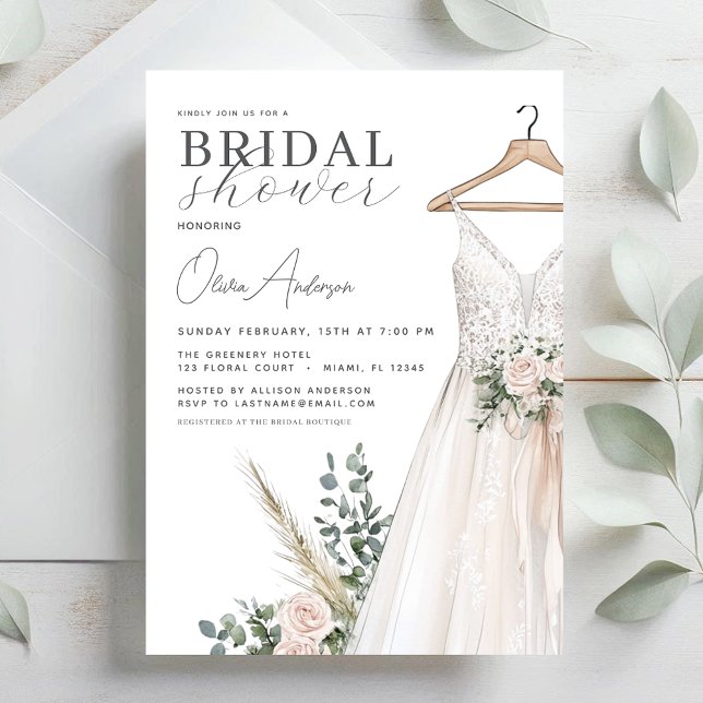 Boho Rosa Flowers and Greenery Möhippa Inbjudningar (Skapare uppladdad)