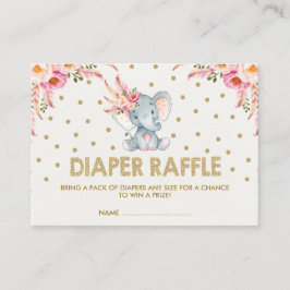 Boho Rosa Flowers Elephant Diaper Raffle Biljett Tilläggskort