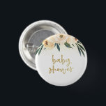 Boho Rosa Flowers & Guld Baby Shower Knapp<br><div class="desc">En bohemisk design med "babydusch" i ett penselskript från guld som är framskrivet av handmålade  vattenfärgblommor av rosa och guld-konfetti. Den här utformningen är underbar för utvändiga duschar eller för tematiska duschar i blommigten.</div>