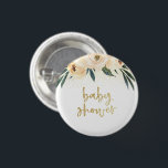 Boho Rosa Flowers & Guld Baby Shower Knapp<br><div class="desc">En bohemisk design med "babydusch" i ett penselskript från guld som är framskrivet av handmålade  vattenfärgblommor av rosa och guld-konfetti. Den här utformningen är underbar för utvändiga duschar eller för tematiska duschar i blommigten.</div>