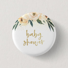 Boho Rosa Flowers & Guld Baby Shower Knapp