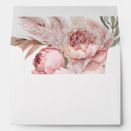 Boho Rosa Flowers Pampas Grass Bröllop Kuvert