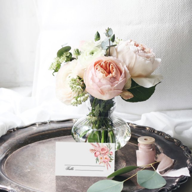 Boho Rosa Flowers Pampas Grass Bröllop Place Card Placeringskort (Skapare uppladdad)