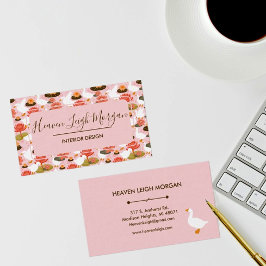 Boho Rosa Gås Näckros Blommönster Visitkort