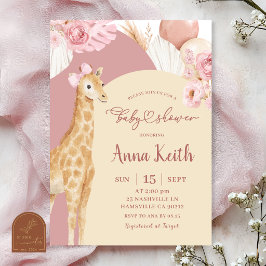 Boho Rosa Giraff Savana Bebis Shower Inbjudan