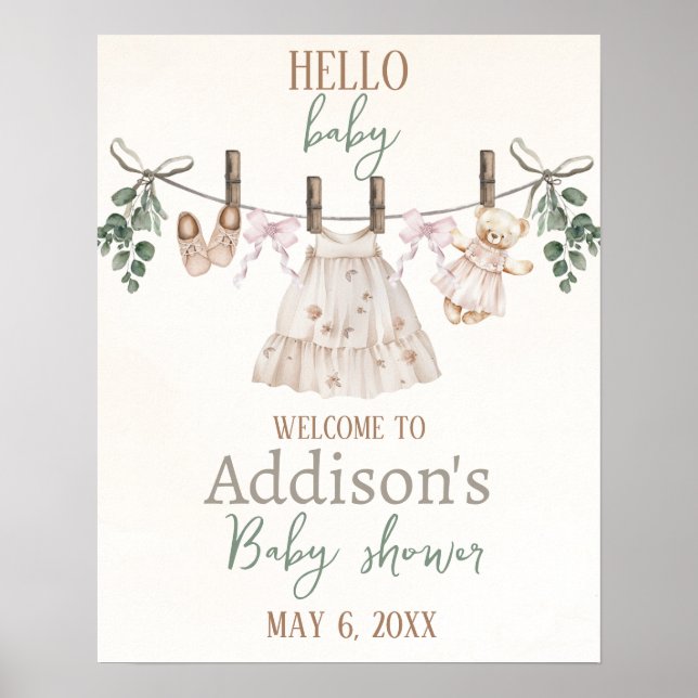 Boho Rosa Girl Girl Barnkläder Baby Shower Välkomm Poster (Framsidan)