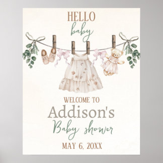 Boho Rosa Girl Girl Barnkläder Baby Shower Välkomm Poster