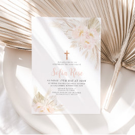 Boho Rosa Girls Christening Baptism-inbjudan Inbjudningar