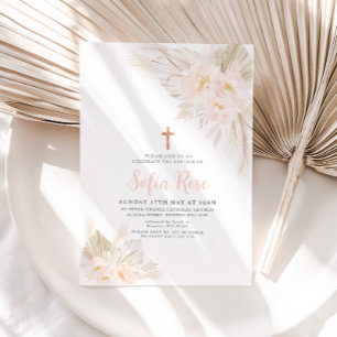 Boho Rosa Girls Christening Baptism-inbjudan Inbjudningar