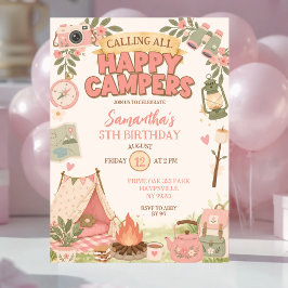 Boho Rosa Glada Campers Flickas Födelsedag Inbjudningar