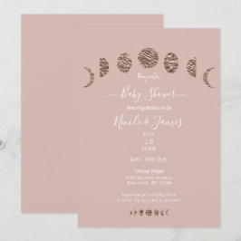 Boho Rosa Glans Månfaser Modern Bebisdopp Inbjudningar