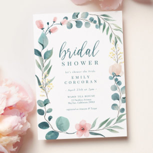 Boho Rosa Grönt Blommigt Garden Möhippa Inbjudningar