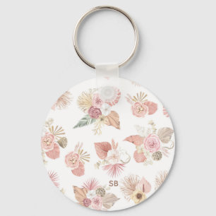 Boho Rosa Grönt Brown Blommigt Keychain Nyckelring