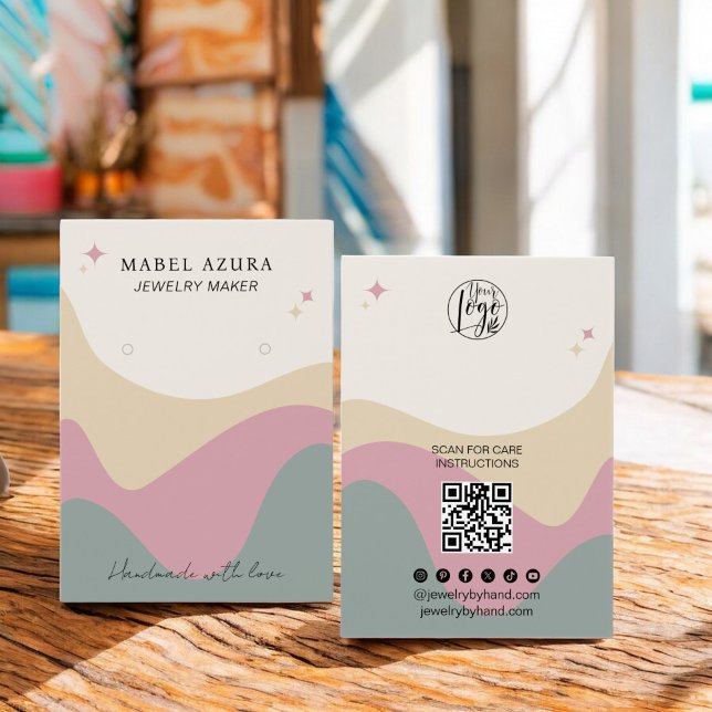 Boho rosa grönt Juelry maker Qr logotyp earring Visitkort (Boho pink green Jewelry maker Qr logo earring)