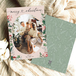 Boho Rosa Grönt Oval Photo God jul Card Julkort