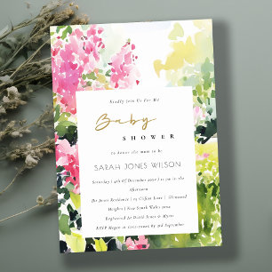 Boho Rosa Grönt Tropical Bougainvillea Baby Shower Inbjudningar