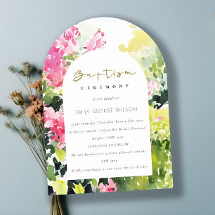 Boho Rosa Grönt Tropical Bougainvillea Baptism Inbjudningar