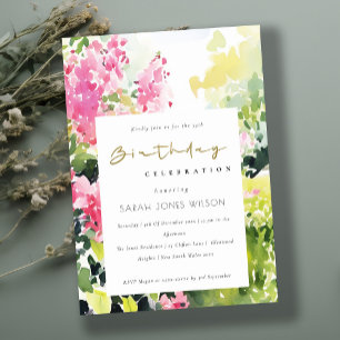 Boho Rosa Grönt Tropical Bougainvillea Birthday Inbjudningar