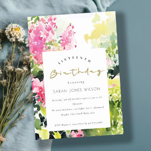 Boho Rosa Grönt Tropical Bougainvillea Birthday Inbjudningar