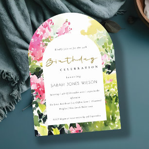 Boho Rosa Grönt Tropical Bougainvillea Birthday Inbjudningar