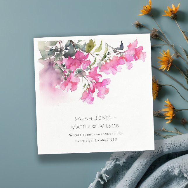 Boho Rosa Grönt Tropical Bougainvillea Bröllop Pappersservett (Skapare uppladdad)