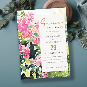 Boho Rosa Grönt Tropical Bougainvillea Bröllop Spara Datumet