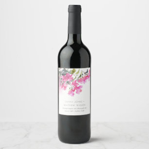 Boho Rosa Grönt Tropical Bougainvillea Bröllop Vinflaska Etikett