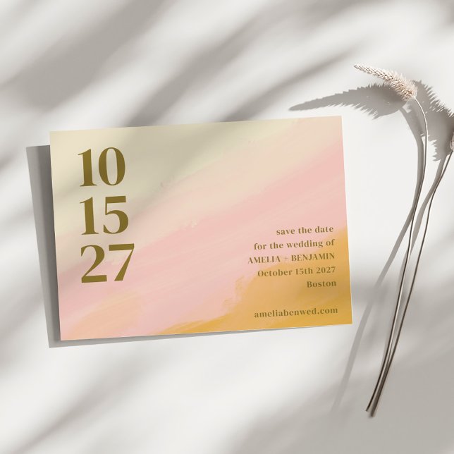 Boho Rosa Gul Abstrakt Akvarell Chic Bröllop Spara Datumet (Skapare uppladdad)